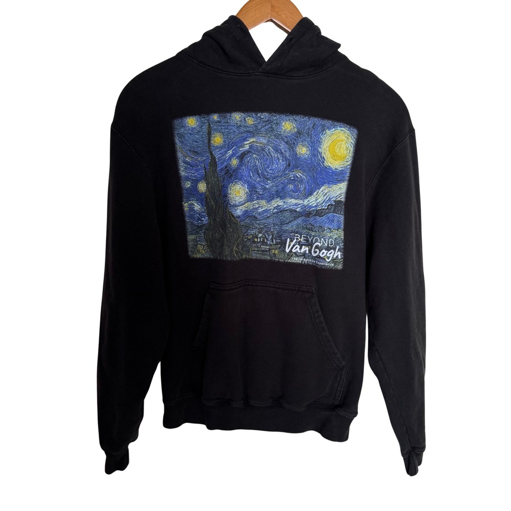 Beyond Van Gogh Starry Night Graphic Hoodie Black Art Museum Sweatshirt Small